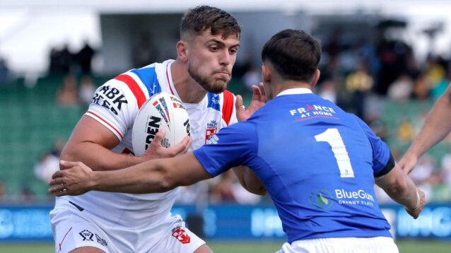 Brad O'Neill in action for England during the 2026 Rugby League World Cup